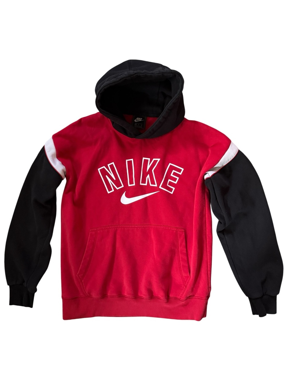 Nike Red Pullover Fleece Hoodie with Black Sleeves Men’s Size XL